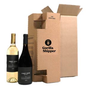 two wine bottles with gorilla shipper box