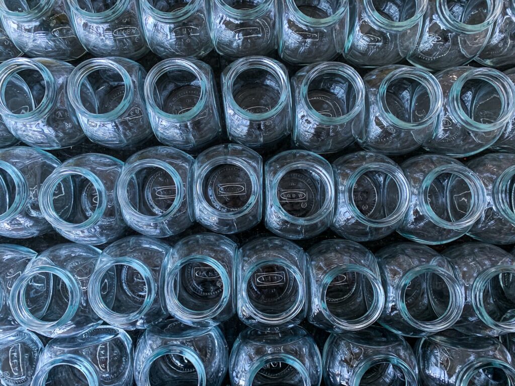 Rows of glass jars