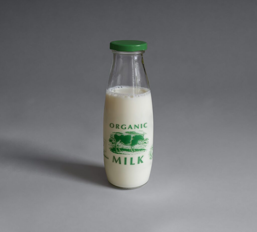 A bottle of organic milk