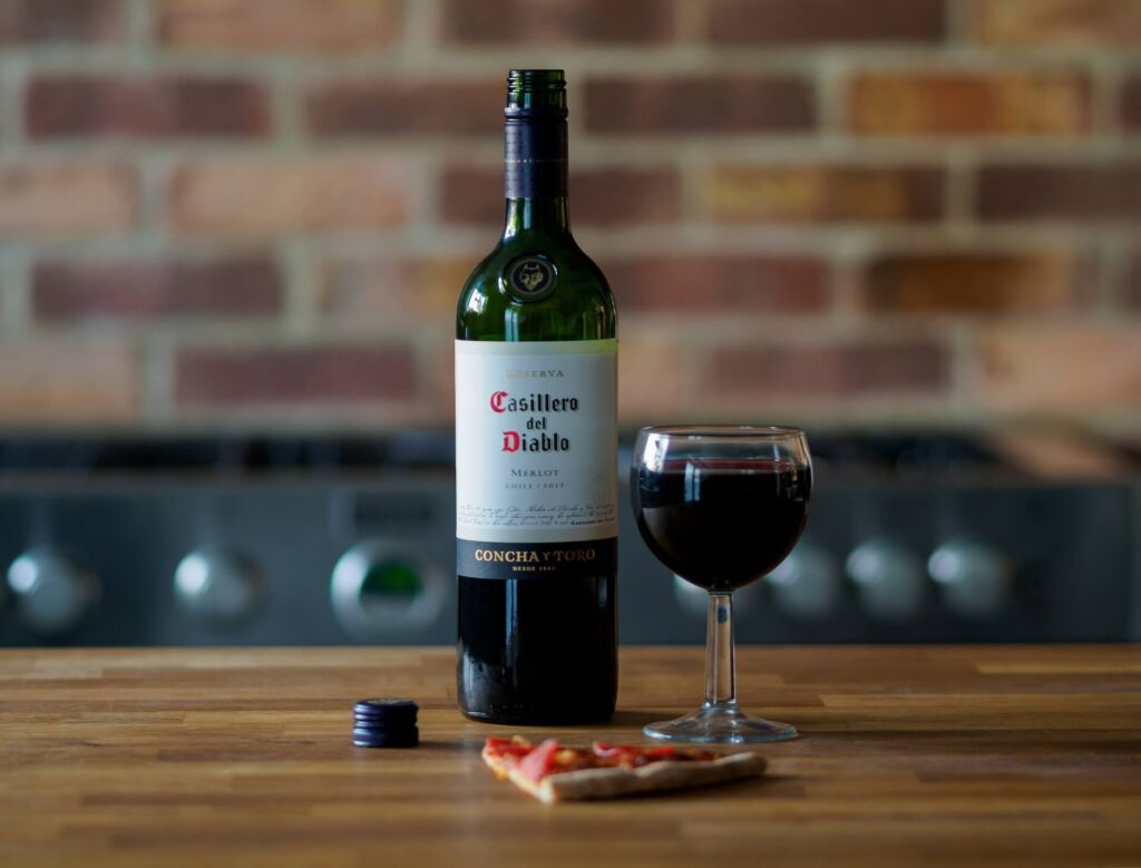 Bottle of red wine on a counter