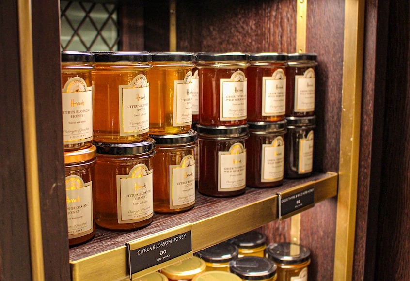 Jars of honey on display in a store