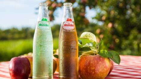 Beverage bottles on a picnic table