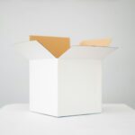 A white cardboard box open on a table